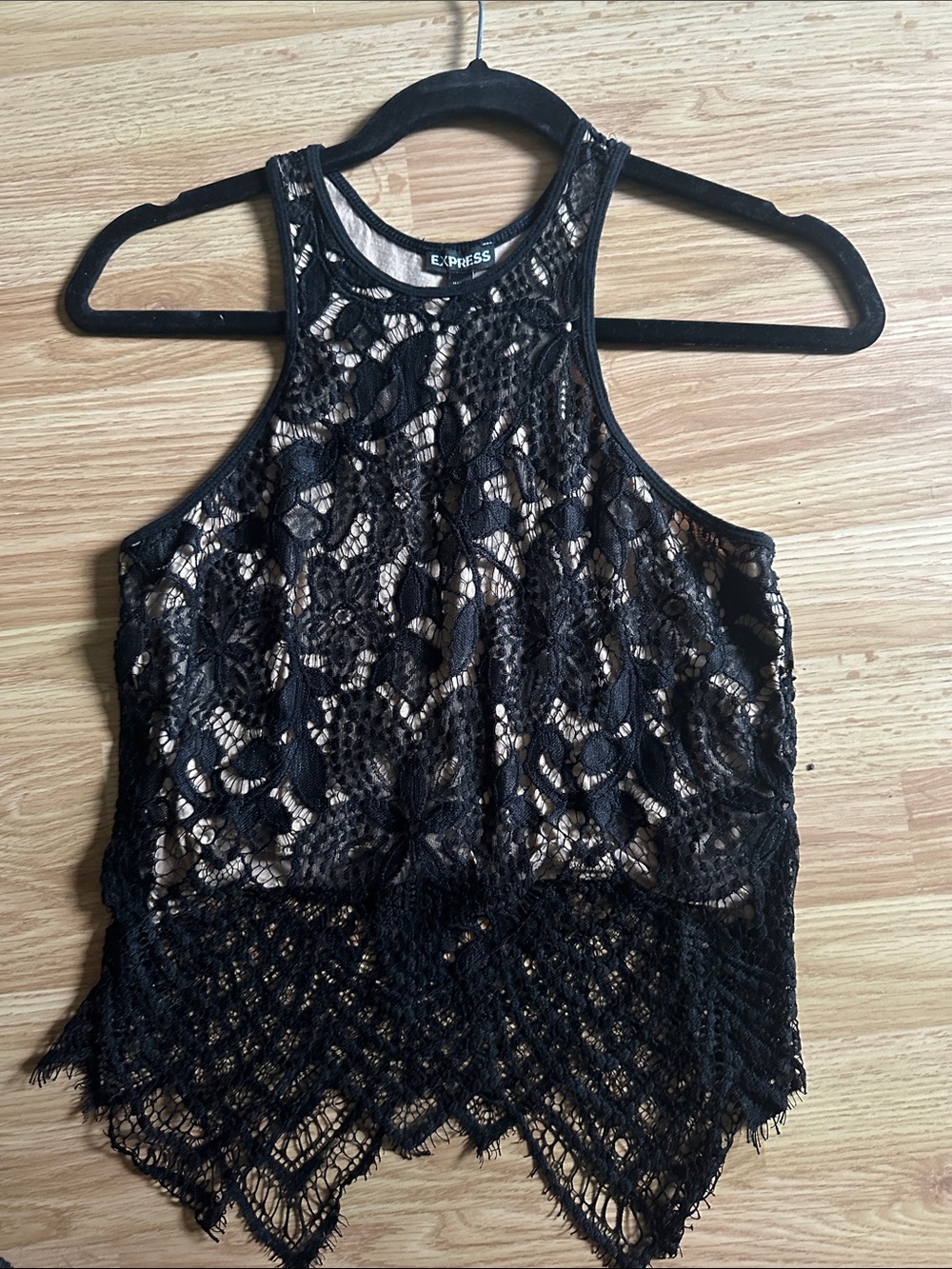 Express Black Crochet Lace High-Neck Camisole